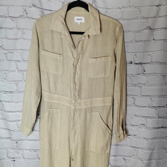 MATE the Label Natural Beige Linen Long Sleeve Jumpsuit Small NWOT $248 - Picture 4 of 10